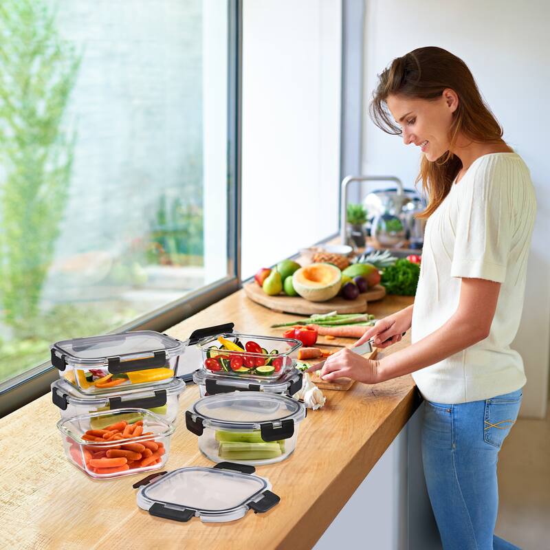 Sorbus Round Airtight, Leak-proof Glass Food Prep and Storage Container with Lid (Single) - "L x 7"W x 3"H