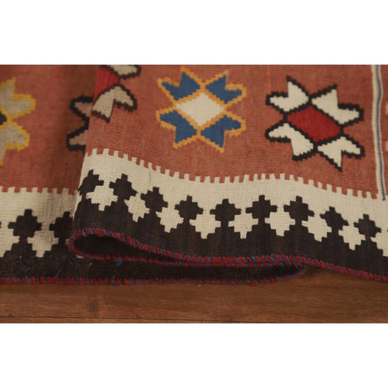 Geometric Kilim Qashqai Persian Vintage Rug Flatweave Beige Carpet - 5'9" x 8'5"