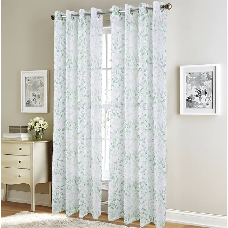 Taylor Leaves Metallic Window Curtain 84" or 95" - 95 Inches - Sage