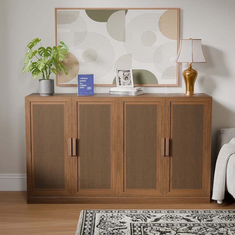 Dovelina Sideboard Buffet Storage Cabinets with Adjustable Shelves,Rattan Door - 72"Lx31"H - Walnut