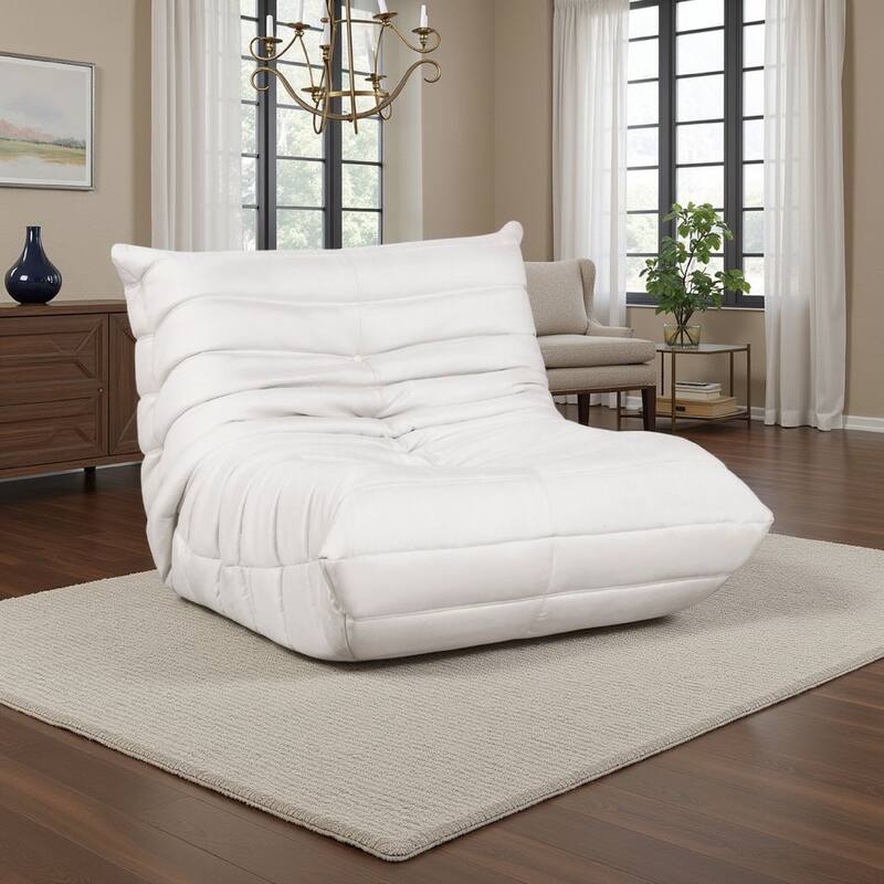 Revena Accent Floor Chair, Pleated Beige Microfiber Fabric, Curved