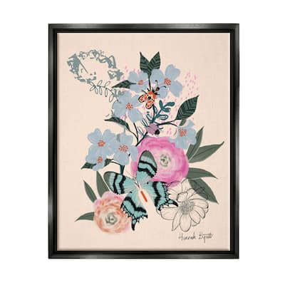 Stupell Pastel Flowers & Butterfly Framed Floater Canvas Wall Art Design by Hannah Byatt