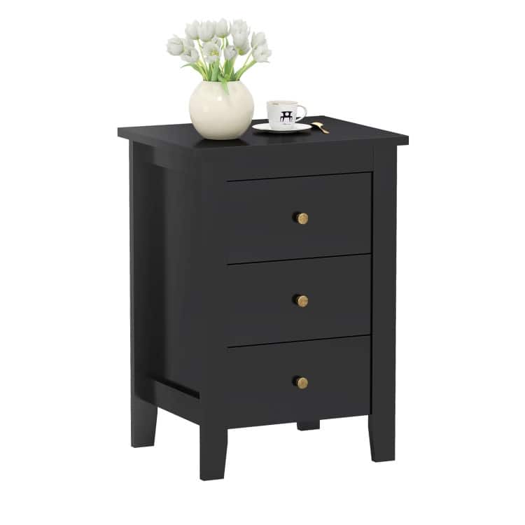 Bedside Table with 3 Drawers and Open Shelf Compact Storage Cabinet for Bedroom