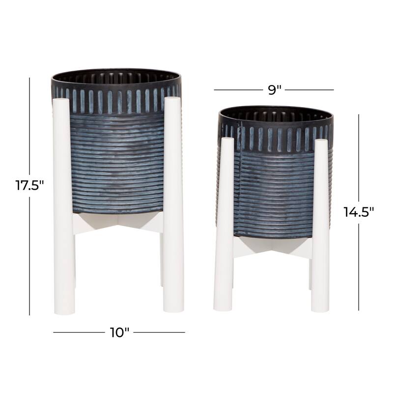 Metal Indoor Outdoor Planter with Removable Wood Stand - Set of 2 Black or White - Roche River Decor