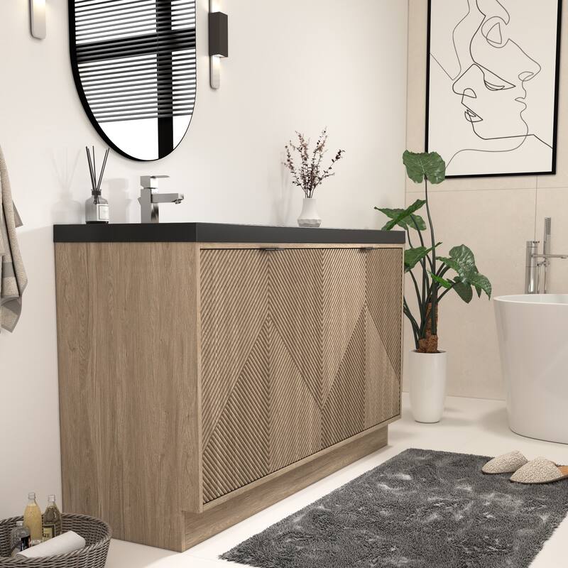 Milano 60" Freestanding Bathroom Vanity with Left Black Acrylic Sink