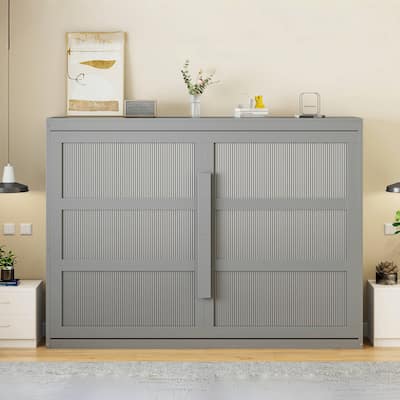 Queen Size Murphy Bed Wall Bed Modern design with LED Lights