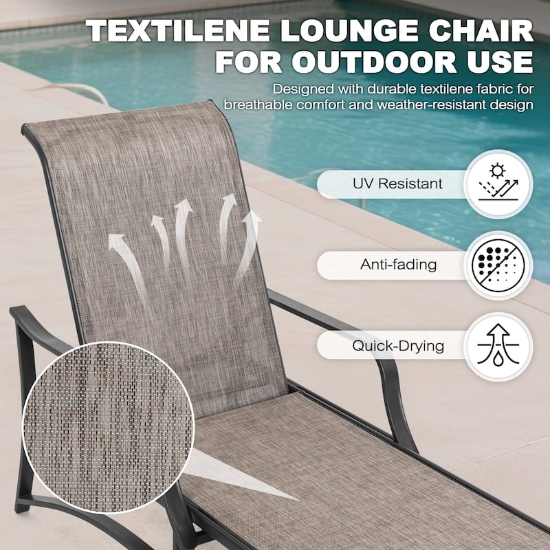 Outdoor Textilene Metal Lounge Chairs Set of 2, 5-Level Adjustable Backrest