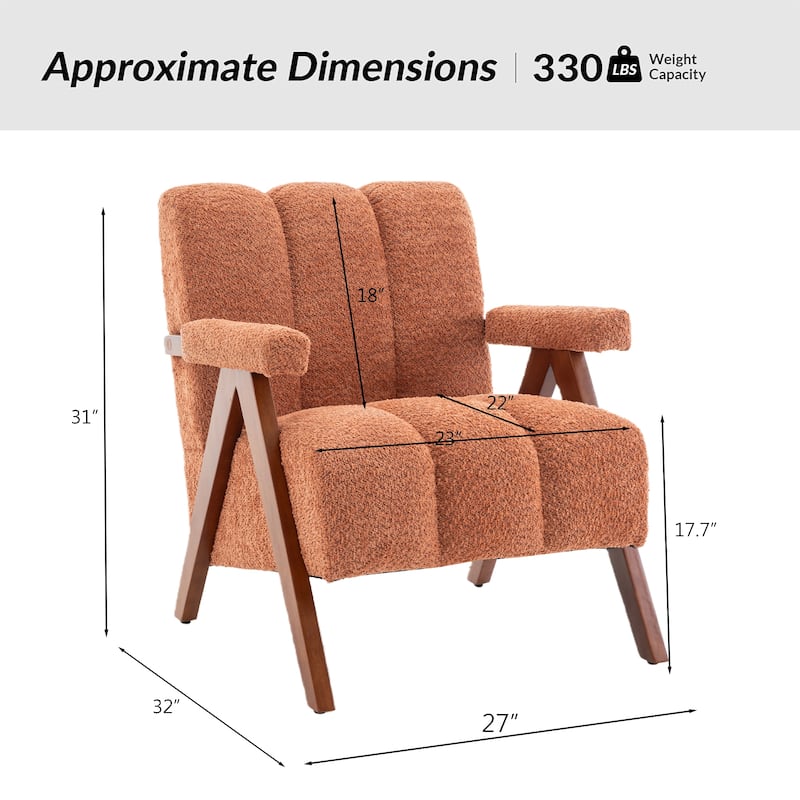 Mid Century Modern Accent Chair, Chenille Armchair with Solid Wood Legs, Channel Tufted Comfy Reading Chair for Living Room