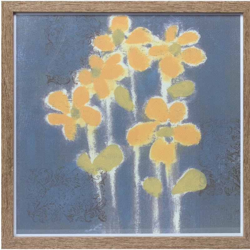 HomeRoots 15" X 15" Blue And Yellow Flower Wood Square Framed Art