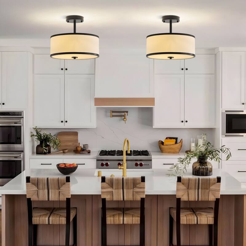 Starsky Modern 3-light Fabric Drum Semi Flush Mount