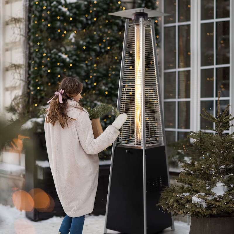 Outdoor 48,000 BTU Pyramid Propane Gas Patio Heater with Wheels - 20.47*20.47*88.19 inch
