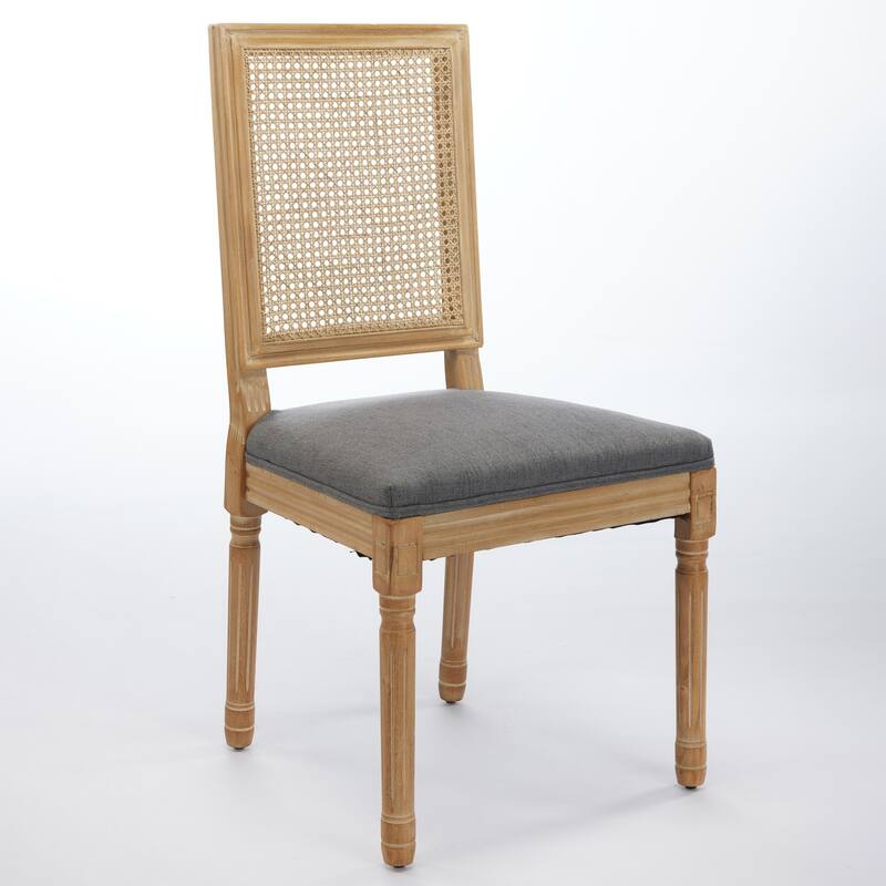 French Decor Chairs Set Of 2,Louis Dining Chairs With Square Rattan Backrest And Exquisitely Carved Solid Wood Frame