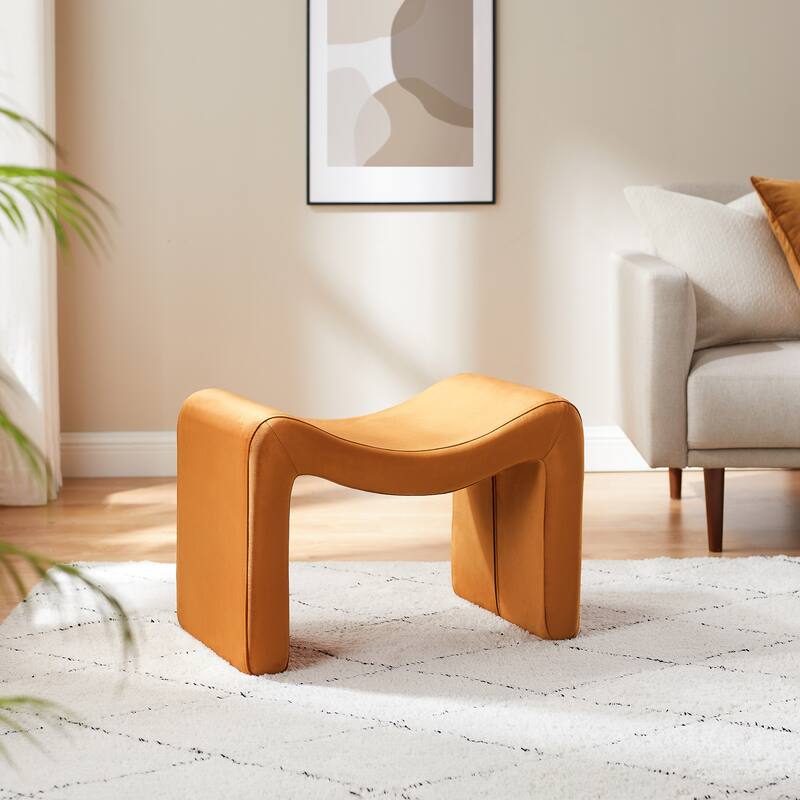 VANOMi Upholstered Pouf, Mid-Century Modern Ottoman, Cometemporary Foot Stool For Living Room Extra Vanity Seat For Small Space