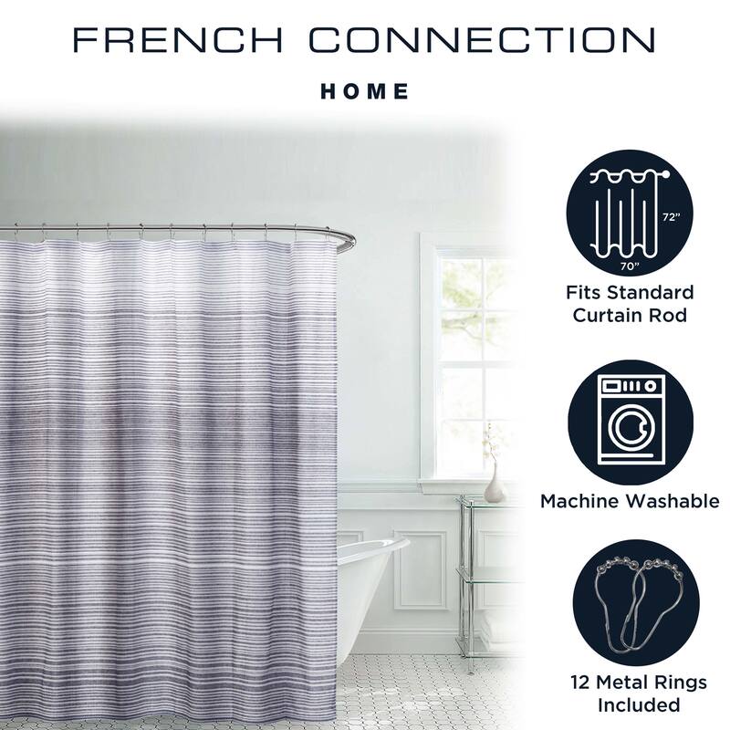 French Connection Light Grey Cotton Blend 13 Piece Shower Curtain Set 70x72 - 72x72 - Light Grey