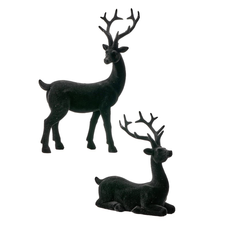6-9.5" Resin Flocked Deer Set of 2