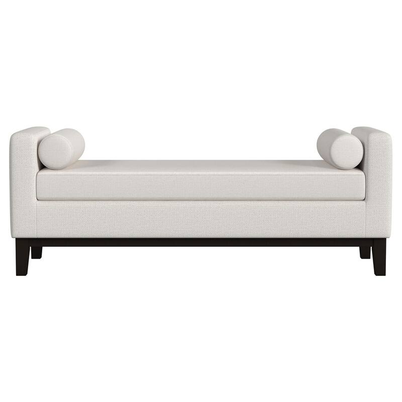 Rosana Accent Bench, Beige Fabric, 2 Round Bolster Pillows, 64 Inch