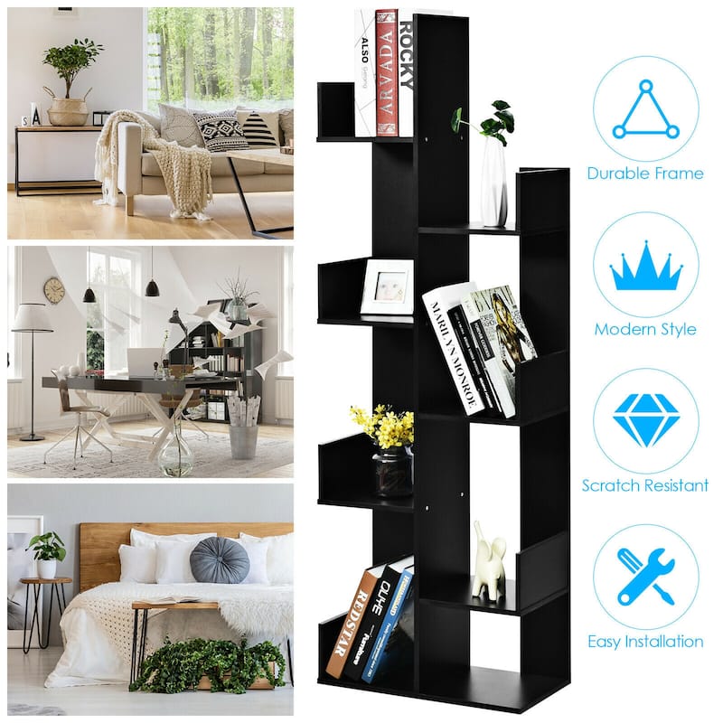 Gymax 8-Tier Bookshelf Bookcase w/8 Open Compartments Space-Saving - 57'' X 20'' X 10''