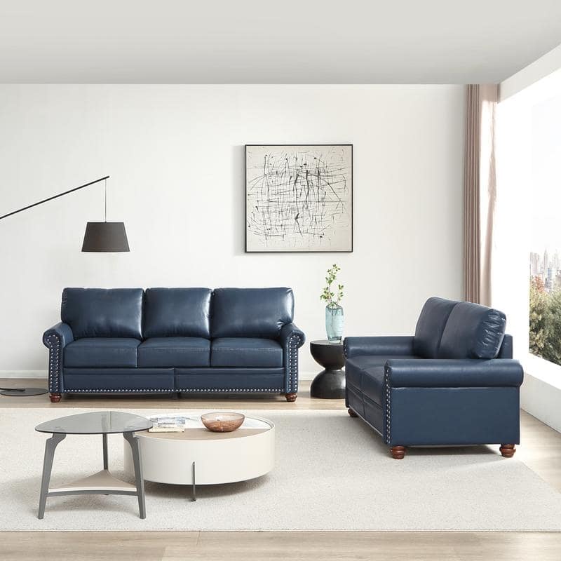 PU Leather Loveseat Sofa & Settee Set with Storage, 2pc