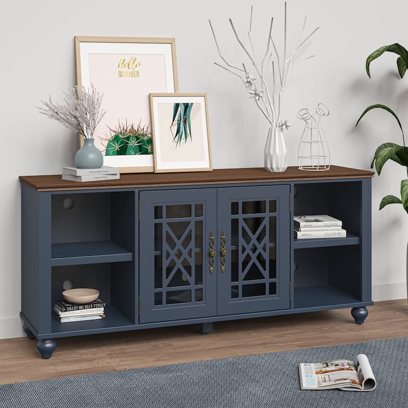 Vintage TV Stand with Carved Doors for Large Size TV