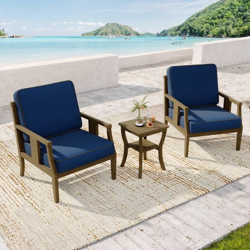 Wood Patio Bistro Set with Water-Resistant Cushions(Set of 3)