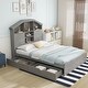 preview thumbnail 4 of 69, Wooden platform bed with house shaped storage headboard and drawers
