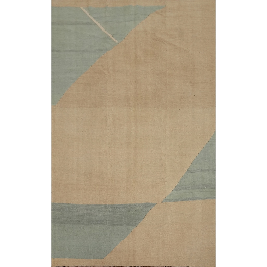 Hand Woven Oriental 100% Wool Carpet Southwestern Modern Beige & Ivories Kilim Area Rug - 8' 9'' X 5' 9''