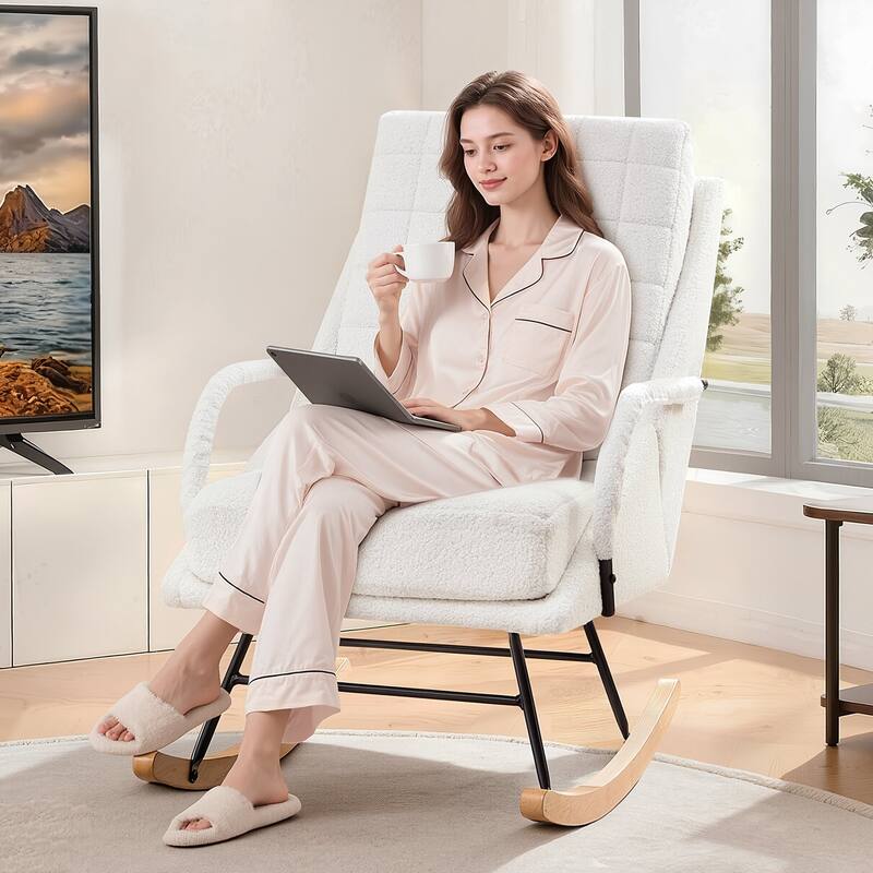 Javlergo Nursery Rocking Chair Upholstered Modern Rocking chair with Wingback & Armrest Tall Back Accent Glider Rocker Chairs