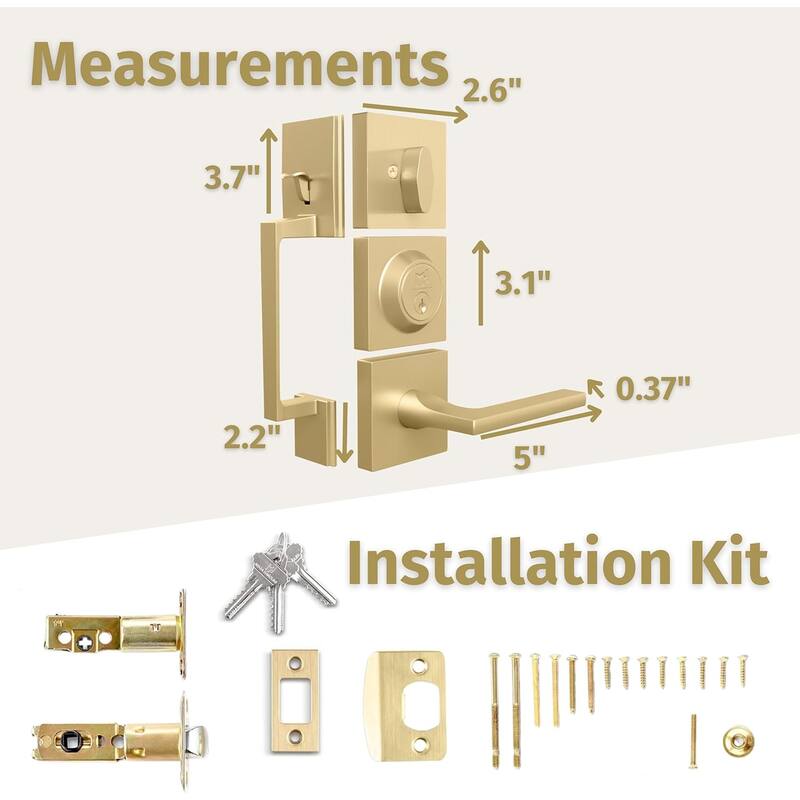 Mega Handles Tobelle Entrance Handleset with Interior Door Lever & Single Cylinder Deadbolt – Stainless Steel – Modern Design