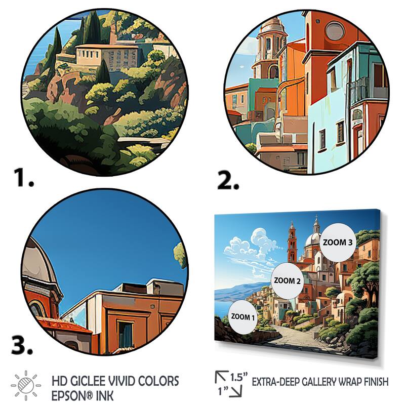 Designart "Italian Village By The Coast II" Landscape Italy Green Wall Decor - Global Entryway Framed Wall Art