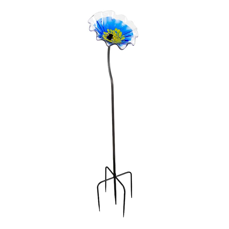 43IN Tall Blue Fiore Bloom Art Glass Garden Stake