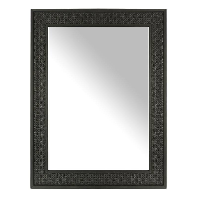 Faux Wooden Frame Rattan Farmhouse Style Rectangle Wall Mirror