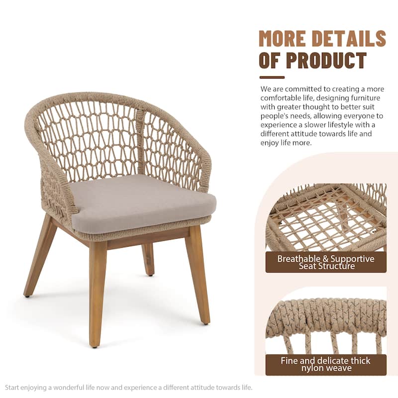 Extendable Outdoor Dining Set with Woven Rope Back Chairs with Cushions and All-Weather Aluminum Patio Table