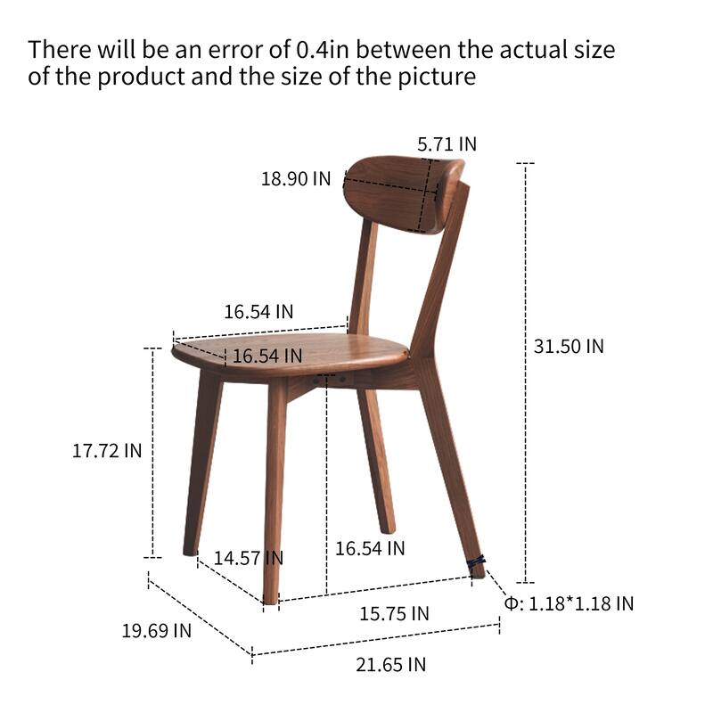 Modern Solid Wood Kitchen Dining Chair with Curved Backrest, Non Slip Feet for Dining Room Kitchen Living Room Bedroom