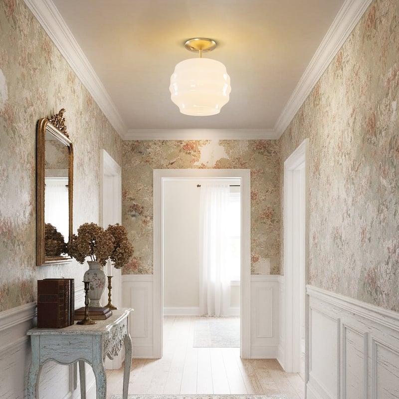 1-Light Retro Modern Glass Gold Flush Mount Ceiling Light for Living Room & Bedroom - 9.4 in. W x 11 in. H