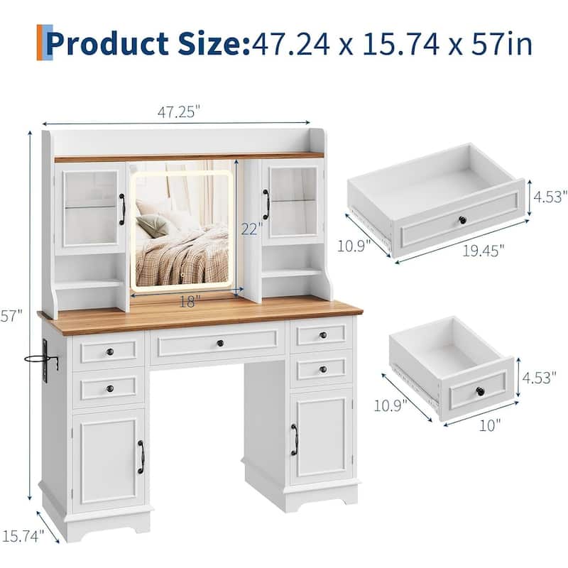 5 Drawers Vanity Desk, Makeup Vanity Table with LED Lighted Mirror