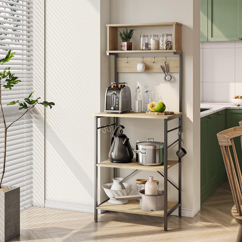 60 Inch Kitchen Baker's Rack with Hutch 8 Side Hooks - Without Outlet-OAKL