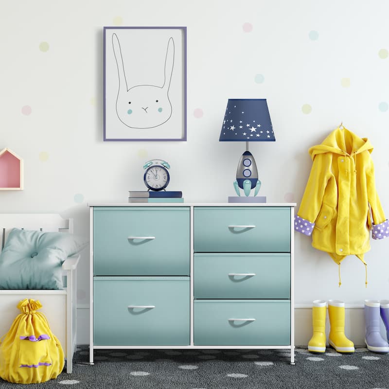 5 Drawer Bedroom Chest Dresser and TV Stand, Pastel Collection
