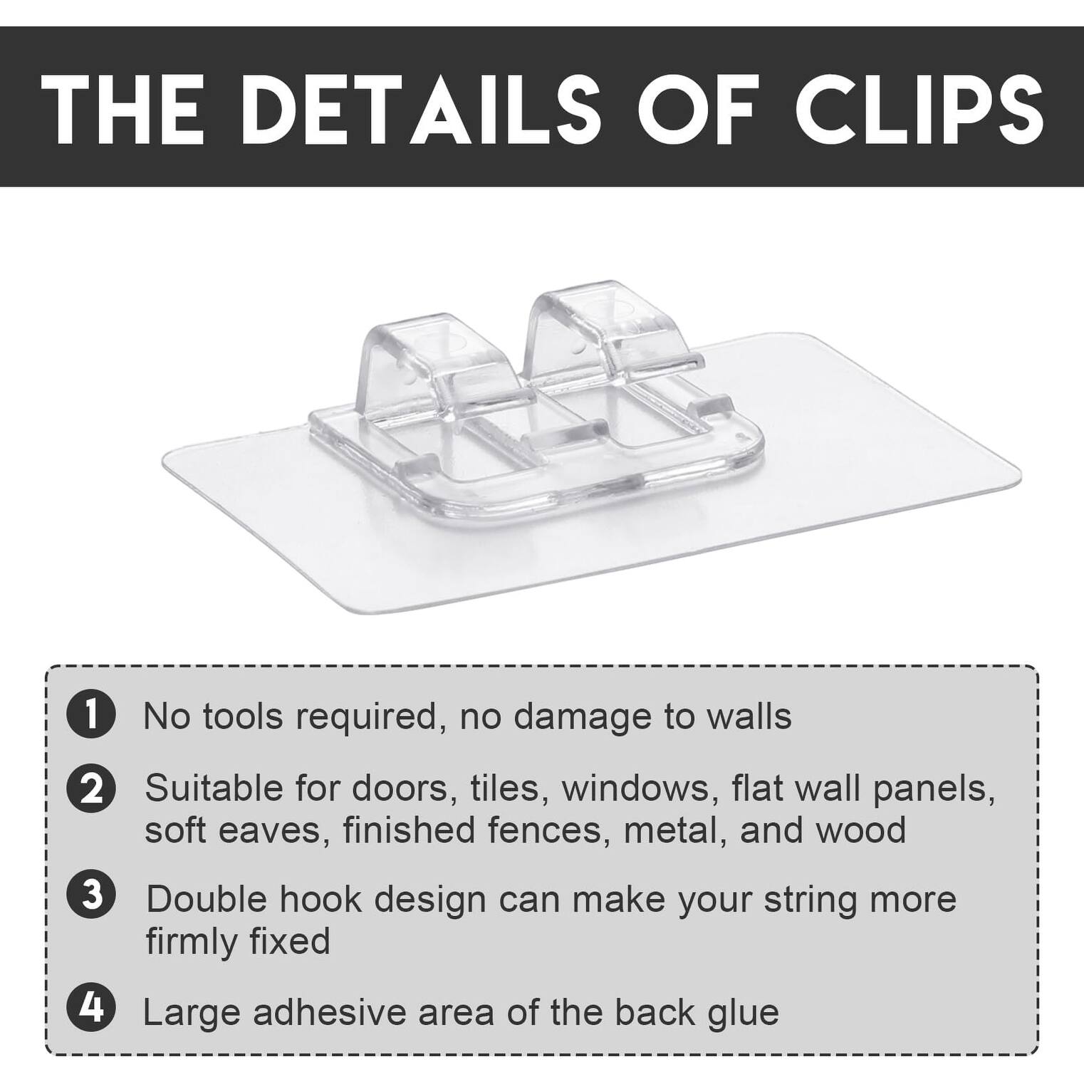 Hooks for String Lights Outdoor Light Clips Outdoor Adhesive 2 Pack