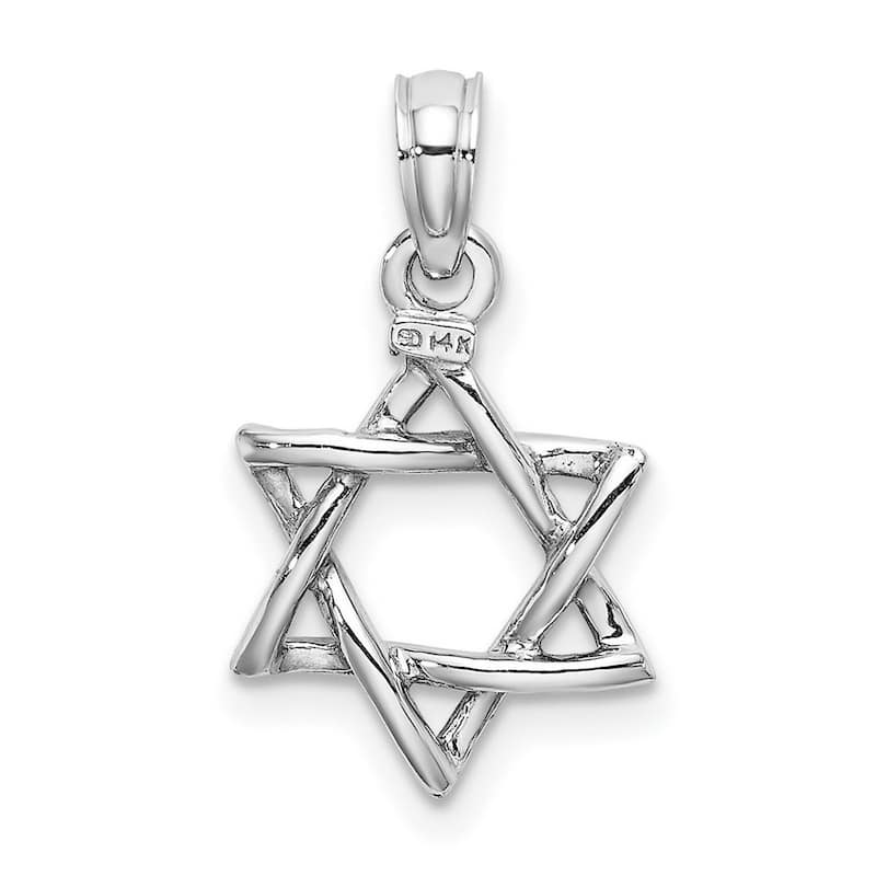 Curata 14k White Gold Polished Jewish Star of David Pendant Necklace 18.4mm