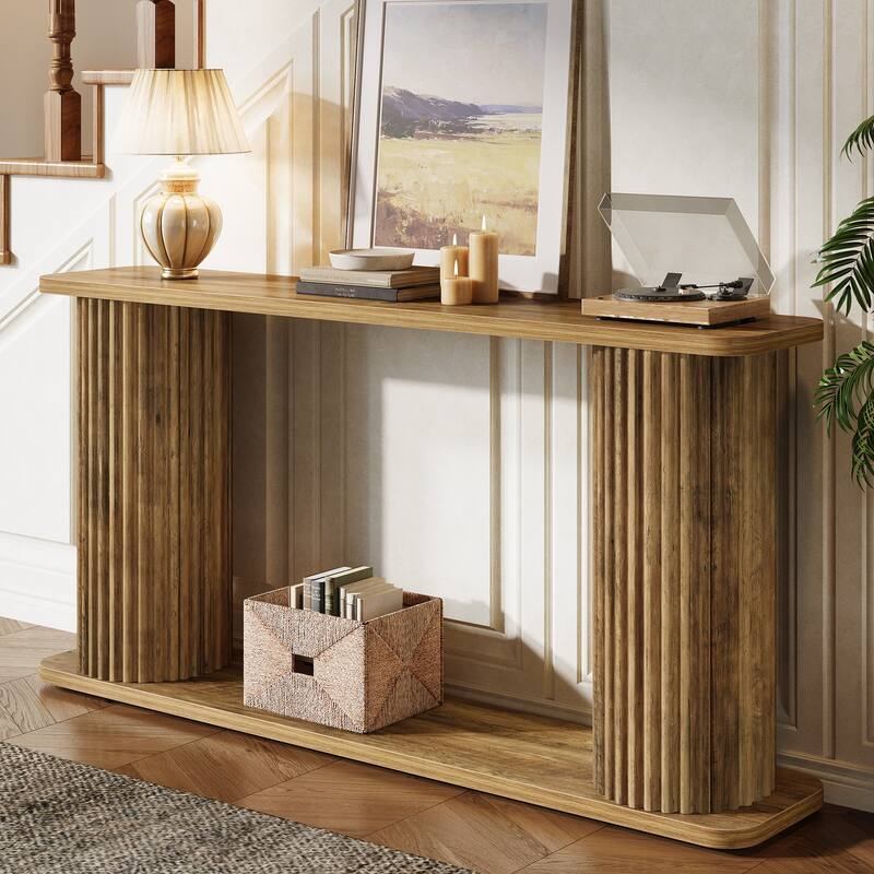 Mid Century Modern Long Console Table, 63" Behind Couch Sofa Table