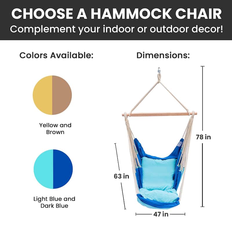 Sereno Hammock Chair Hanging Porch Swing Indoor Outdoor Lounger for Bedroom & Patio - 78 x 47 in