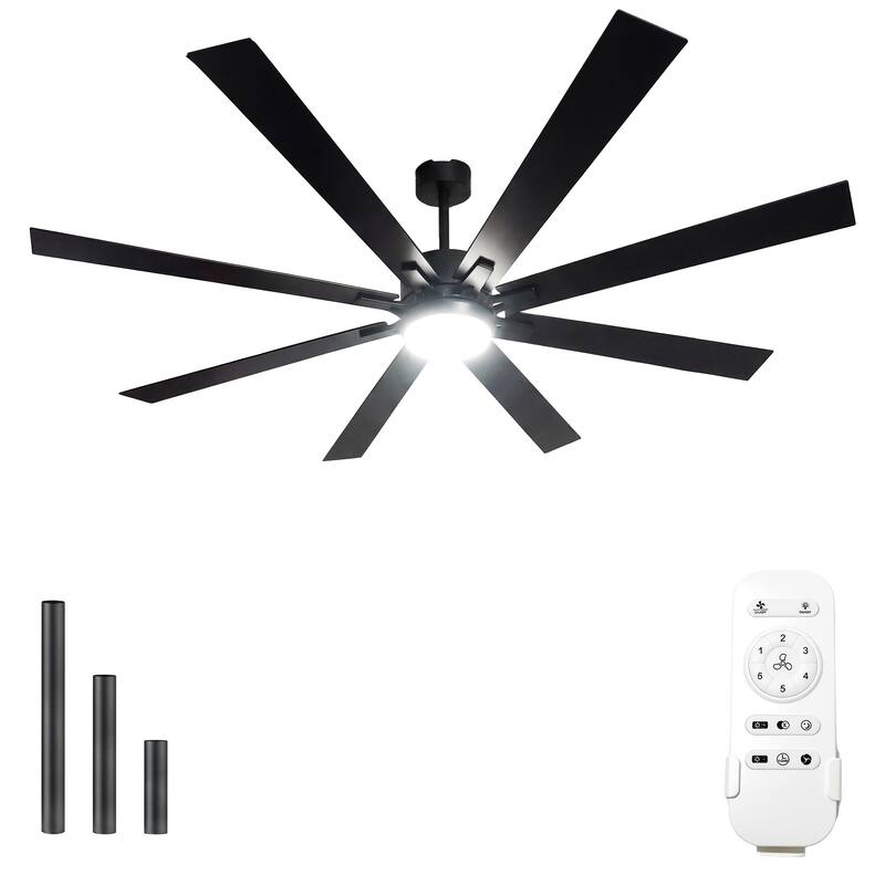 72"Celing Fan with Light and Remote Control Via WIFI Alexa,Large Celing Fan with 8 Plywood Blades,6 Speed Noiseless DC Motor