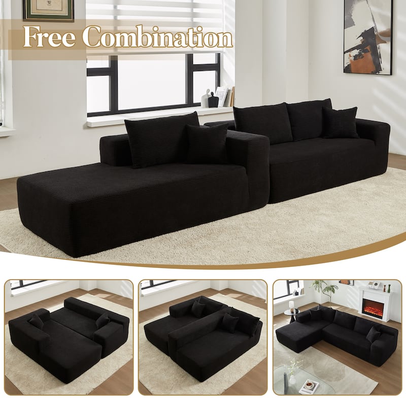 HOOOWOOO Modern L-Shaped Sectional Sofa Corduroy Upholstery Couch with Pillows