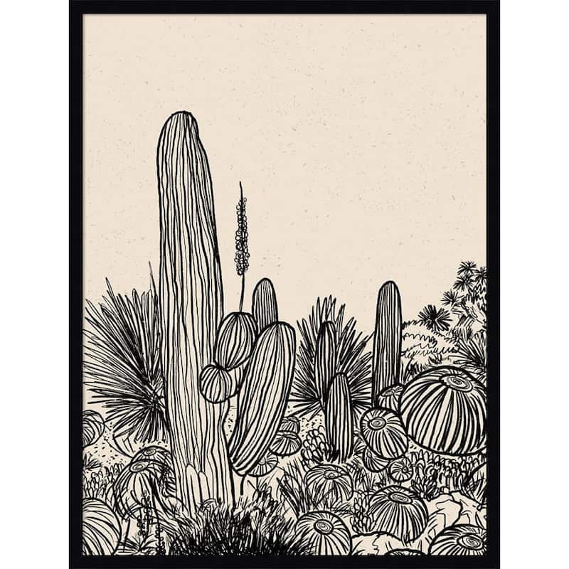 Amanti Art Framed Fabric Pinboard Cactus Drawing I by Walker Noble Printed Bulletin Board - Board Size 24 x 32