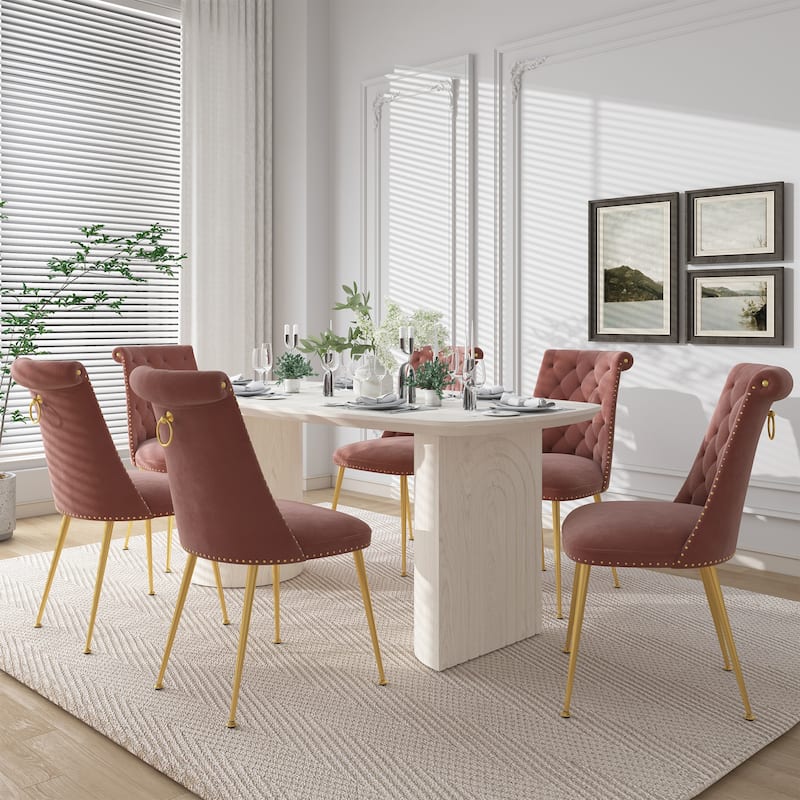 7-Piece Clihome Modern Wood Table Velvet Chair Dining Set