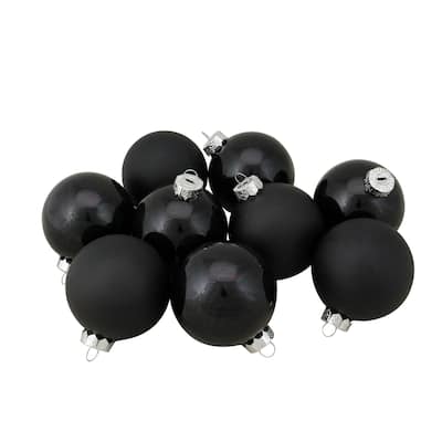 2-Finish Glass Ball Christmas Ornaments - 2.5" (65mm) - Black - 9ct