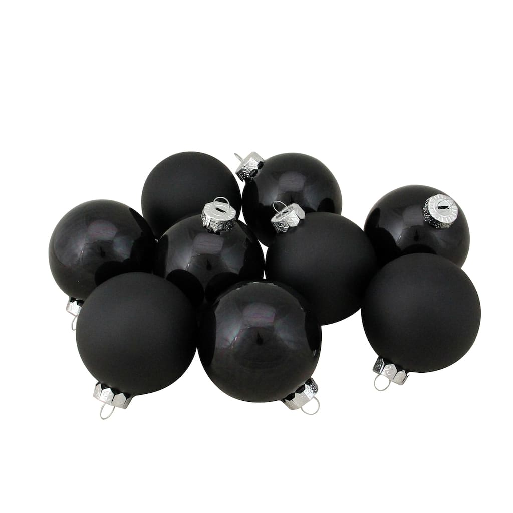 2-Finish Glass Ball Christmas Ornaments - 2.5" (65mm) - Black - 9ct