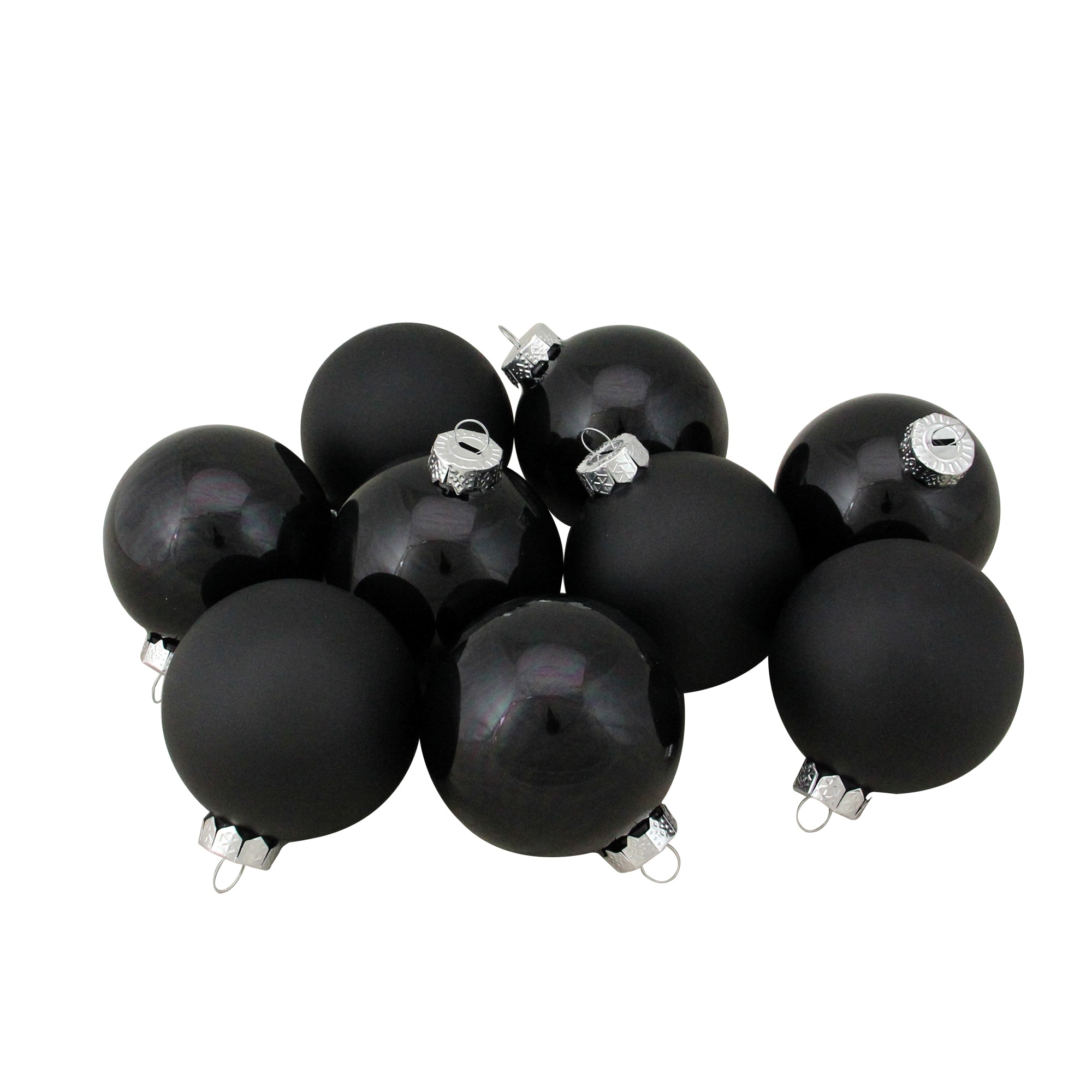 2-Finish Glass Ball Christmas Ornaments - 2.5" (65mm) - Black - 9ct