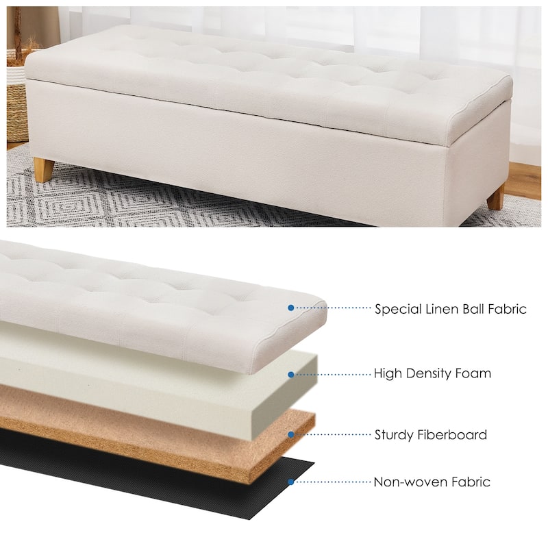 Adeco 50" Bonded Leather Storage Ottoman Bench