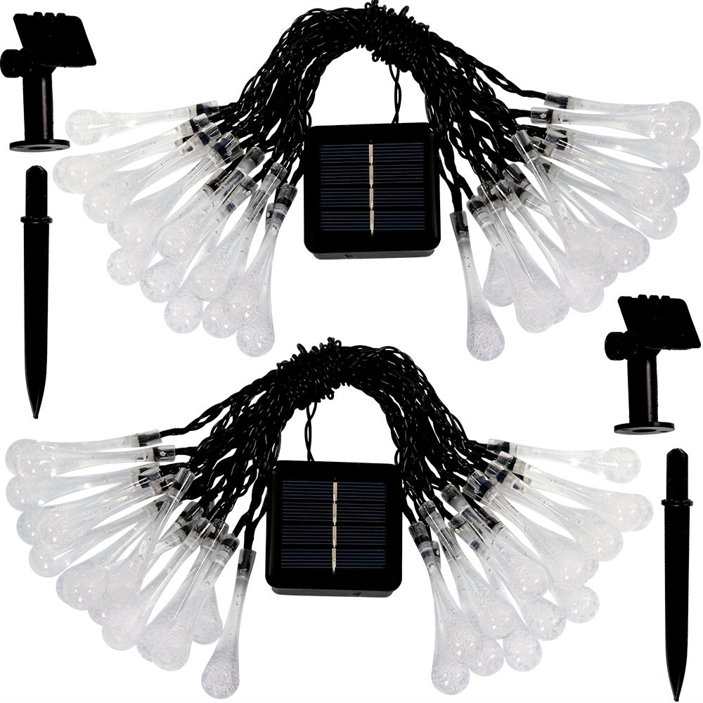 Sunnydaze 30-count White Water Drop LED Solar Powered String Lights - 20-foot Sunnydaze 30-count White Water Drop LED Solar Powered String Lights - 20-foot